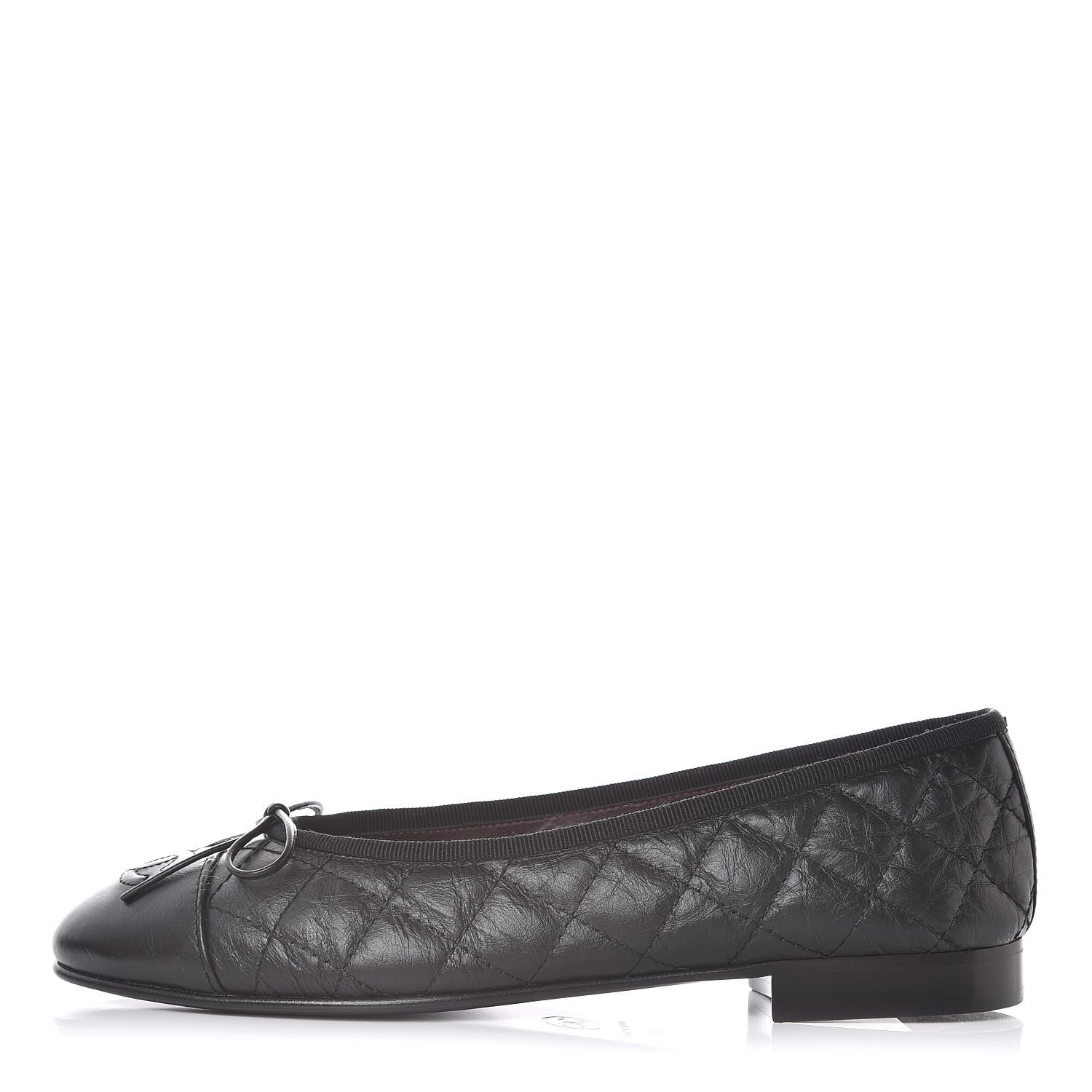 Chanel Aged Calfskin Quilted Cap Toe Ballerina Flats 36.5 Black 1 of 9