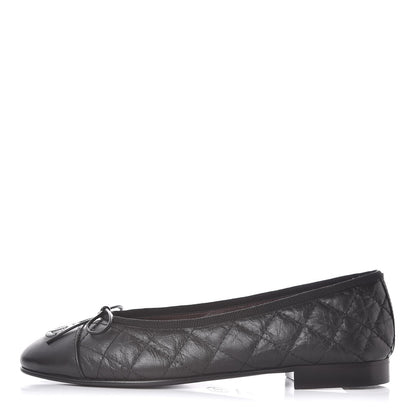 Chanel Aged Calfskin Quilted Cap Toe Ballerina Flats 36.5 Black 1 of 9