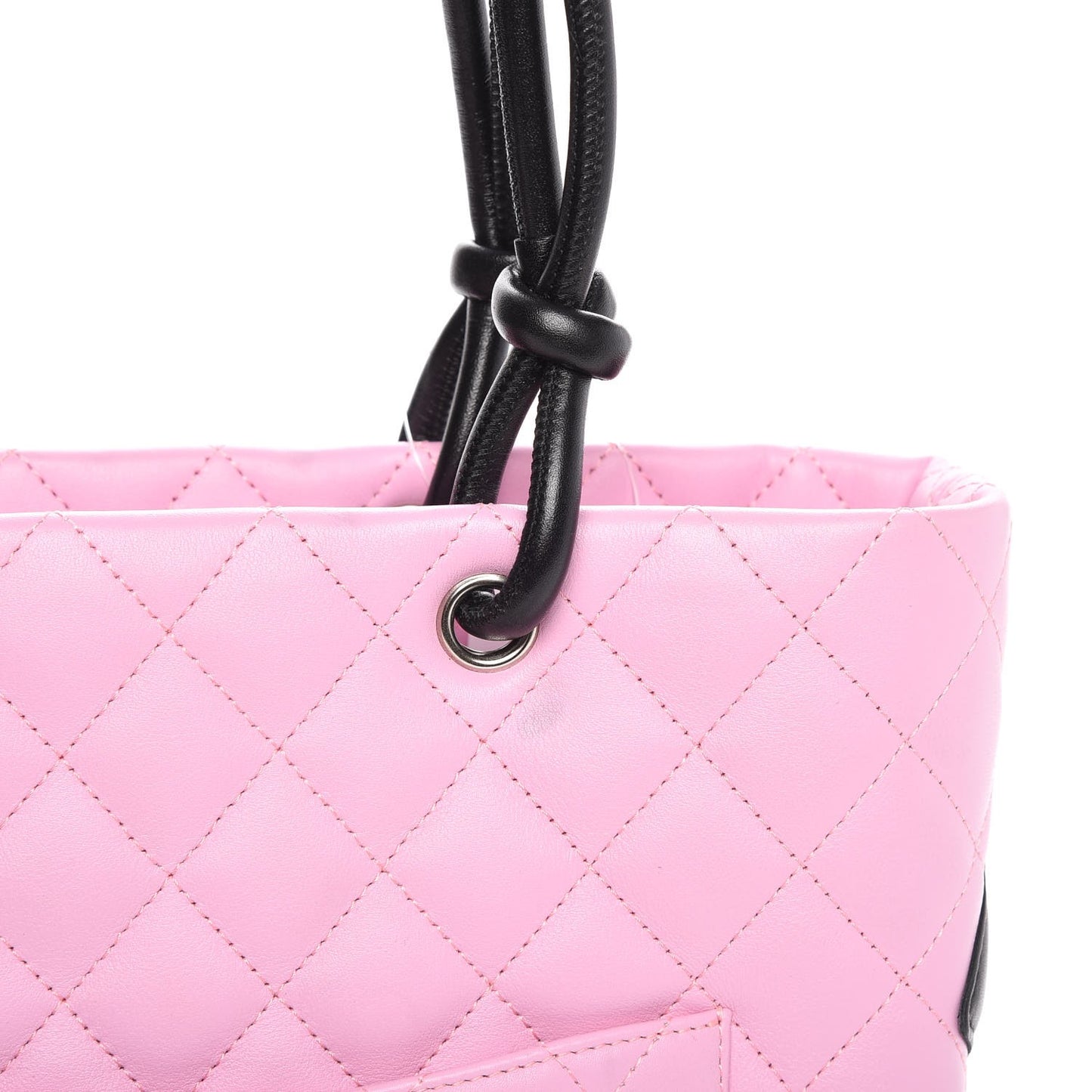 Calfskin Quilted Medium Cambon Tote Pink Black