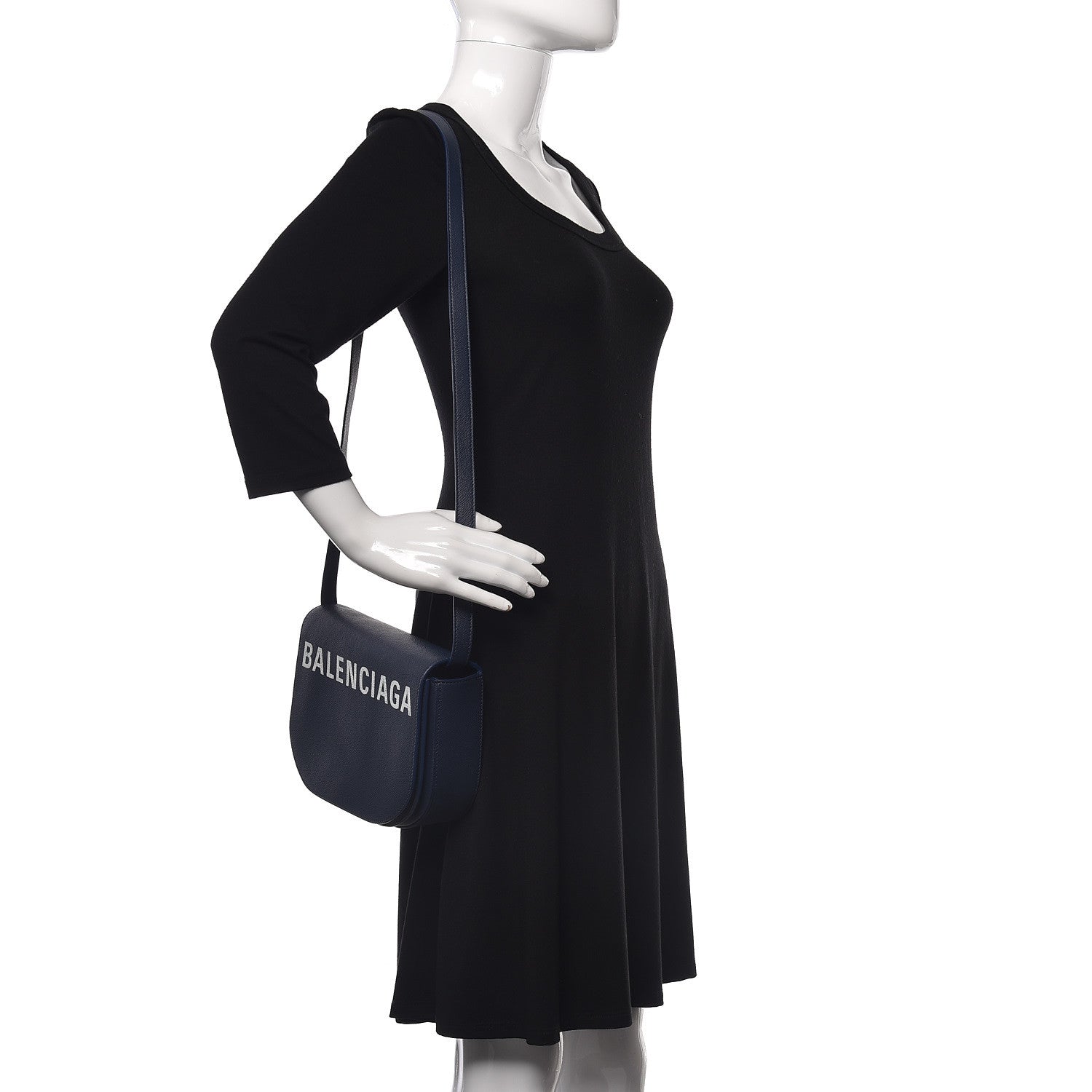 Balenciaga Grained Calfskin Logo Print S Ville Day Bag Bleu Canopee 2 of 8