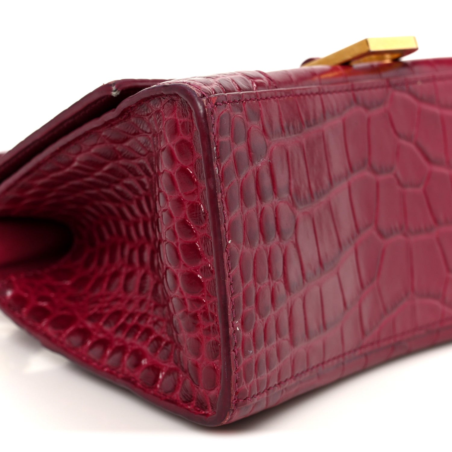 Balenciaga Shiny Calfskin Crocodile Embossed Small Hourglass Top Handle Bag Raspberry 10 of 12