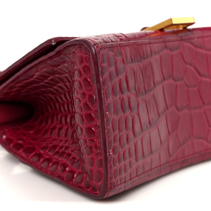 Balenciaga Shiny Calfskin Crocodile Embossed Small Hourglass Top Handle Bag Raspberry 10 of 12