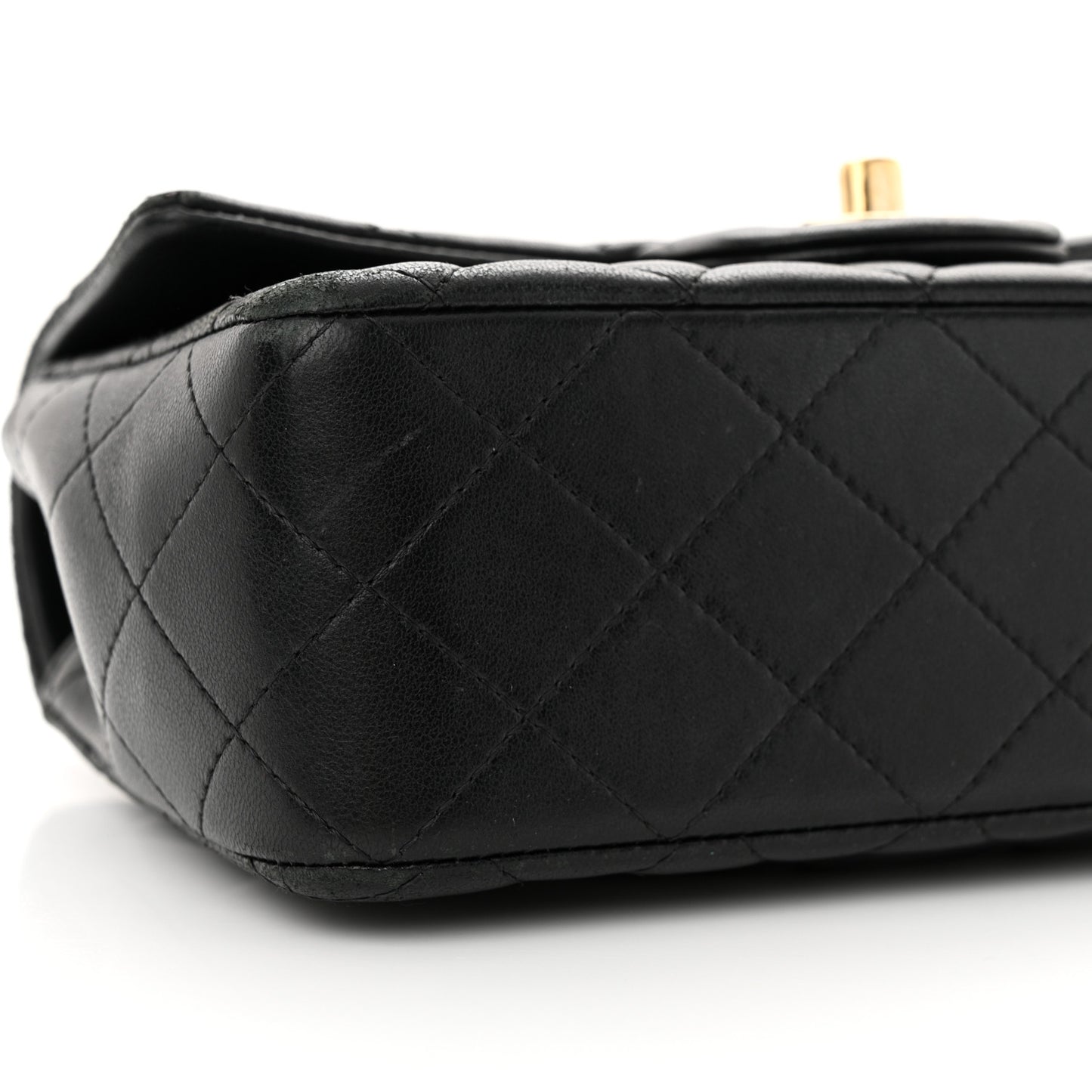 Lambskin Quilted Mini Lion Charm Top Handle Rectangular Flap Black