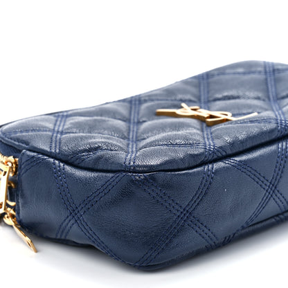 Saint Laurent Grained Lambskin Quilted Mini Becky Double Zip Bag Blue Charron 10 of 12