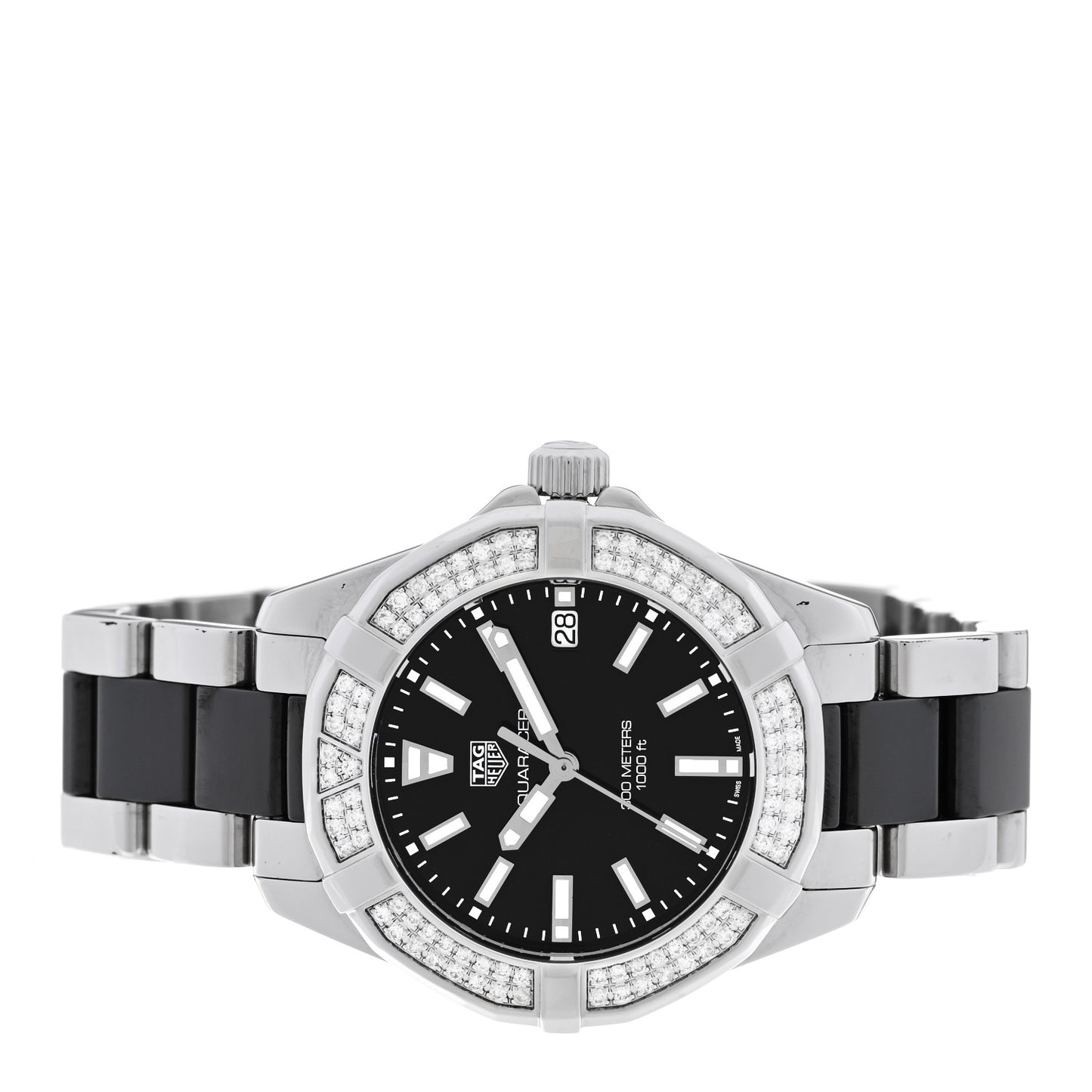 Stainless Steel Diamond Bezel 35mm Aquaracer Quartz Watch Black WAY131E