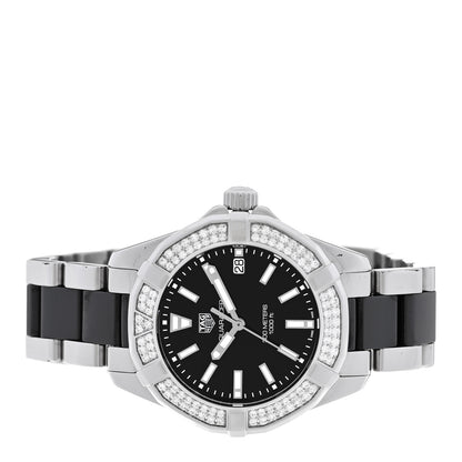 Tag Heuer Stainless Steel Diamond Bezel 35mm Aquaracer Quartz Watch Black WAY131E 2 of 4