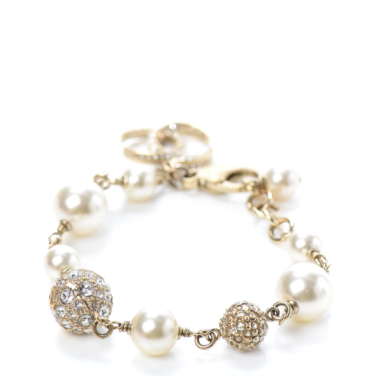 Chanel Pearl Crystal CC Bracelet Gold 3 of 4