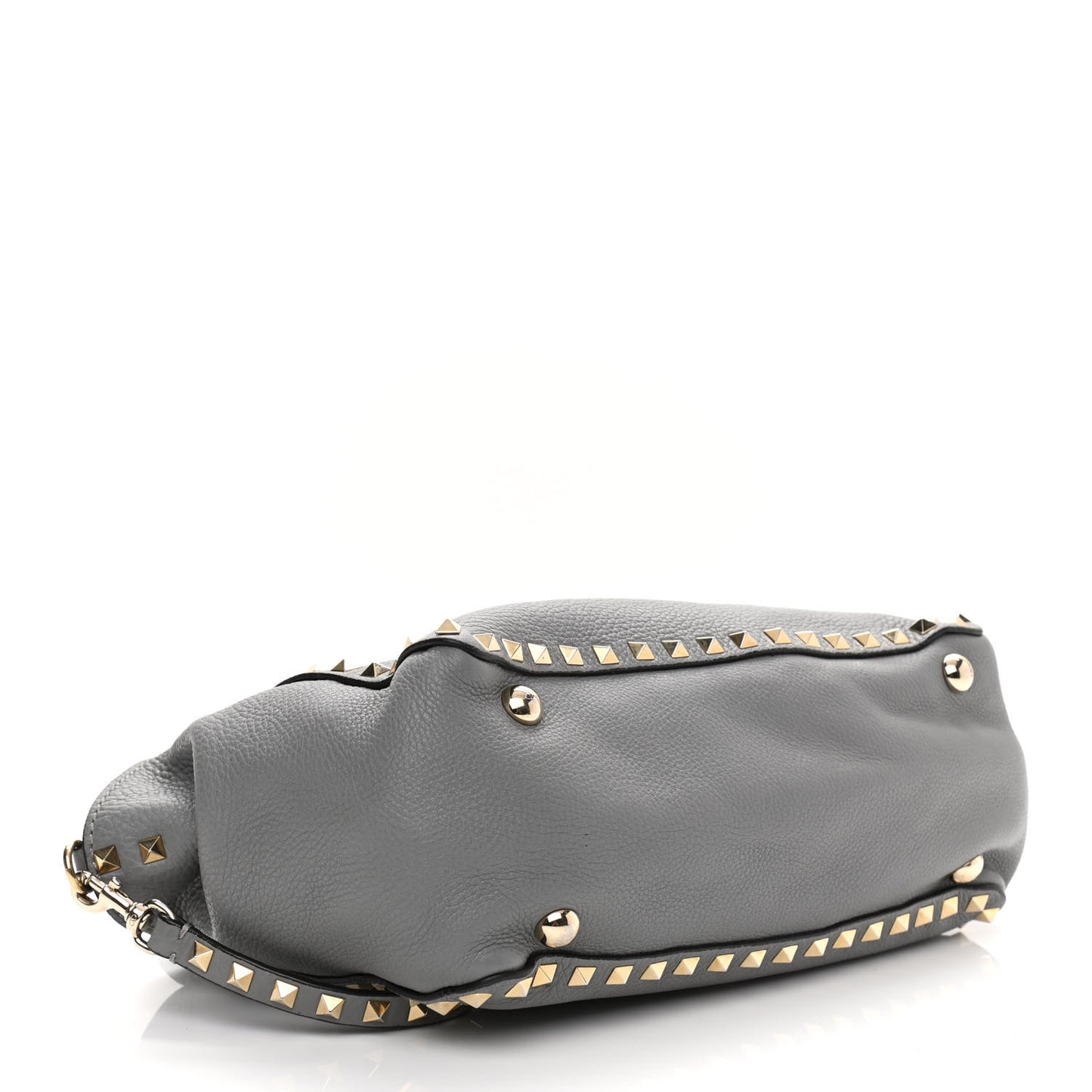 Grained Calfskin Small Rockstud Tote Grey