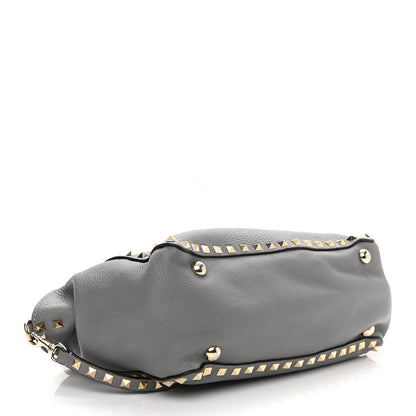 Valentino Garavani Grained Calfskin Small Rockstud Tote Grey 3 of 12