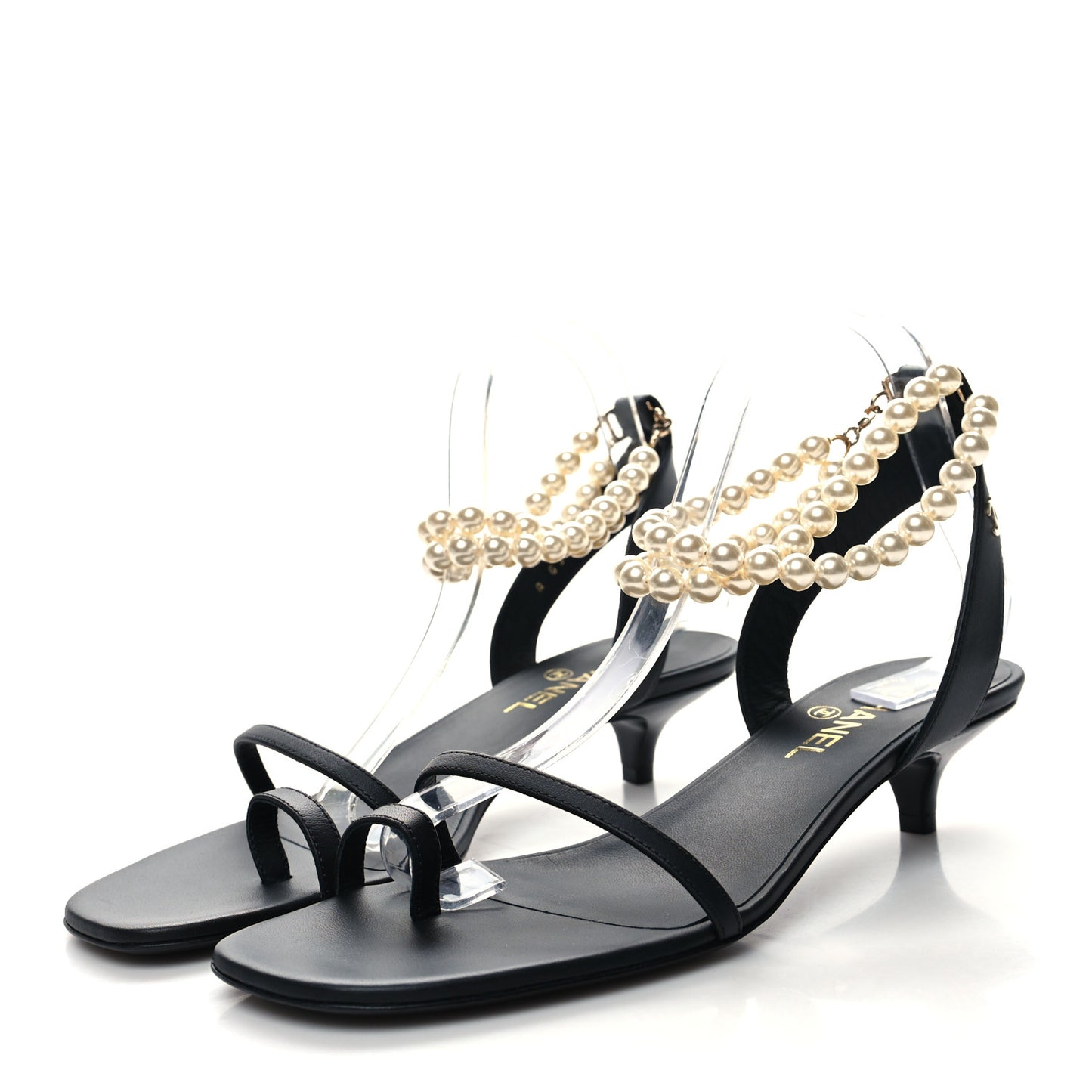 Calfskin Pearl Sandals 41 Black