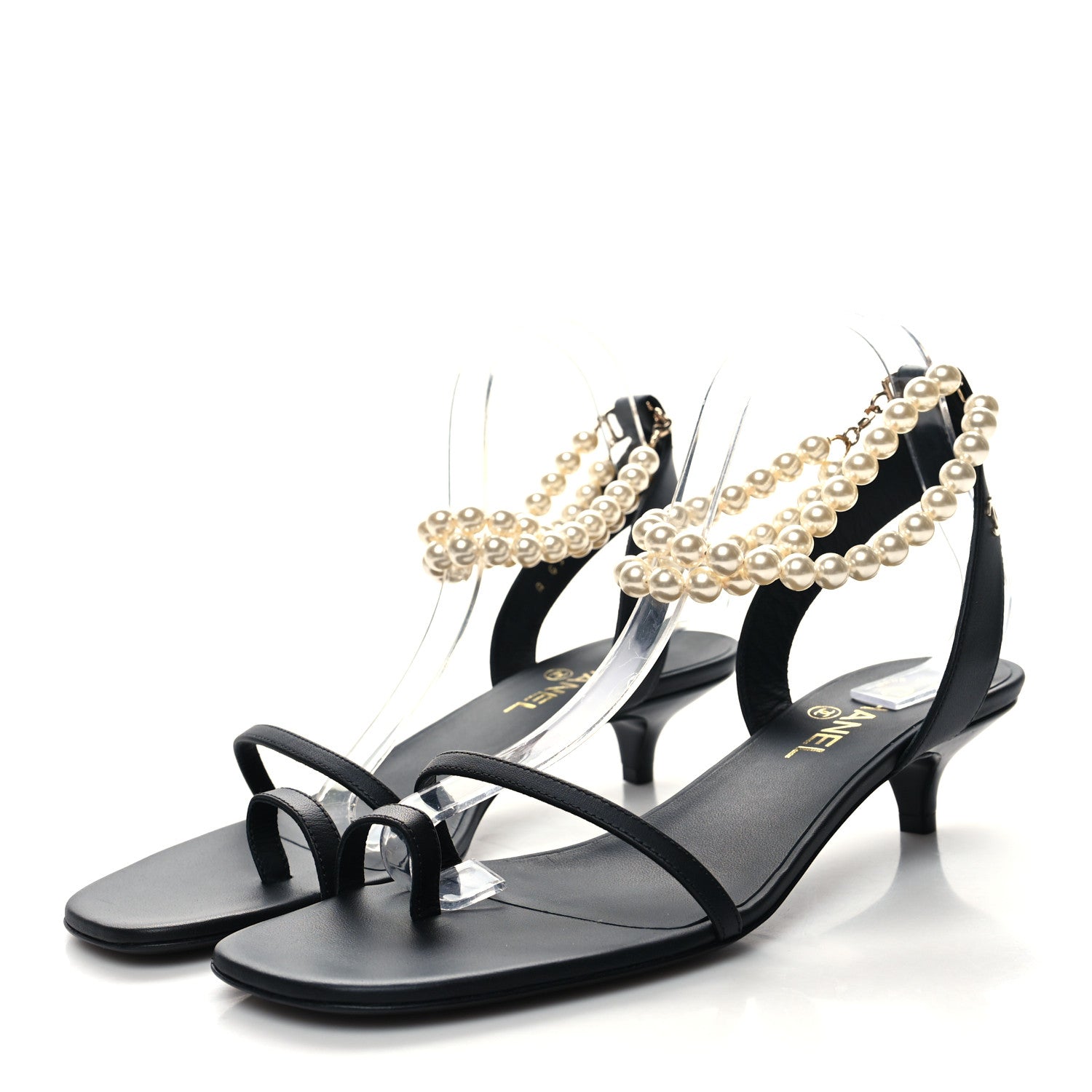 Chanel Calfskin Pearl Sandals 41 Black 3 of 8