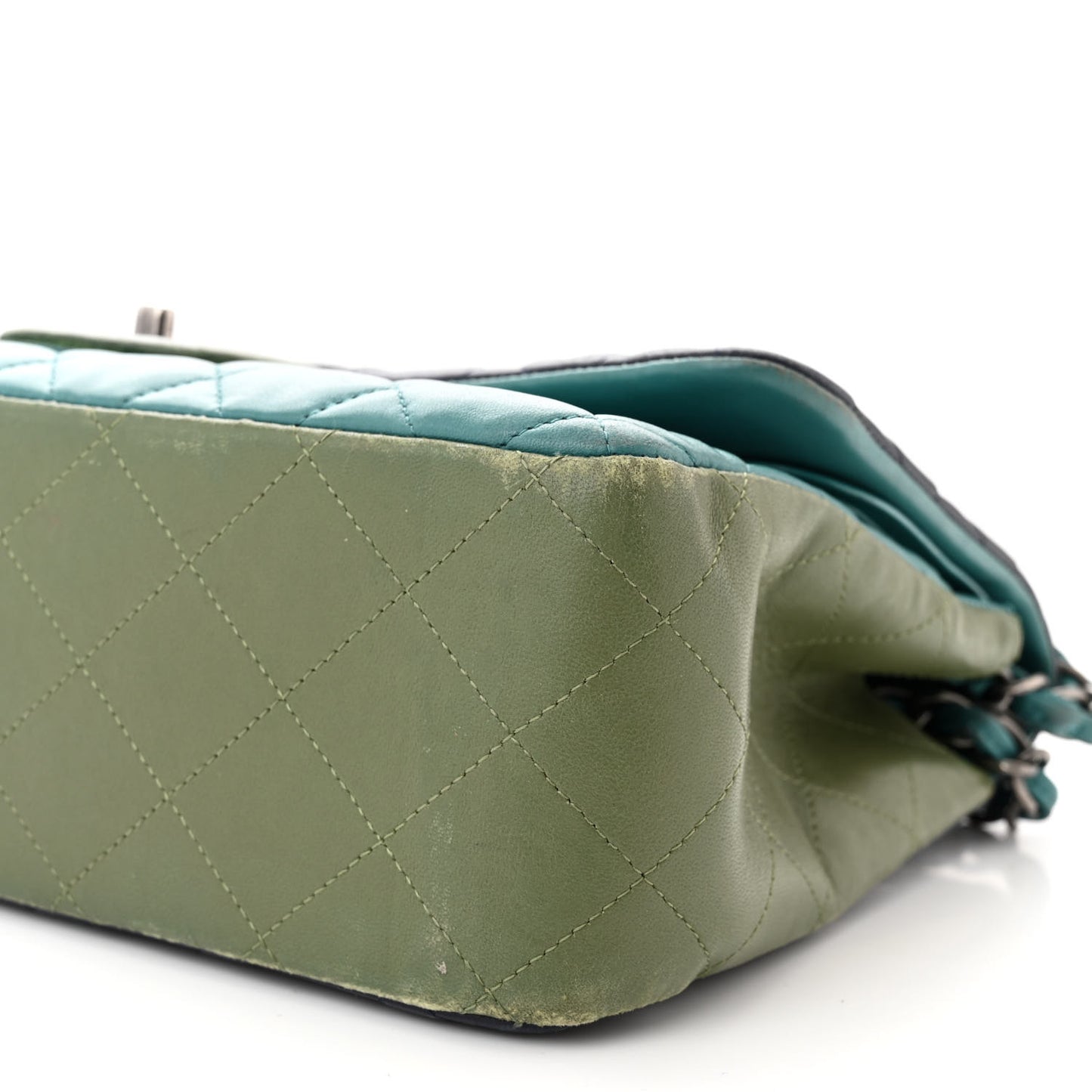 Lambskin Quilted Tri-Color Jumbo Double Flap Navy Blue Green