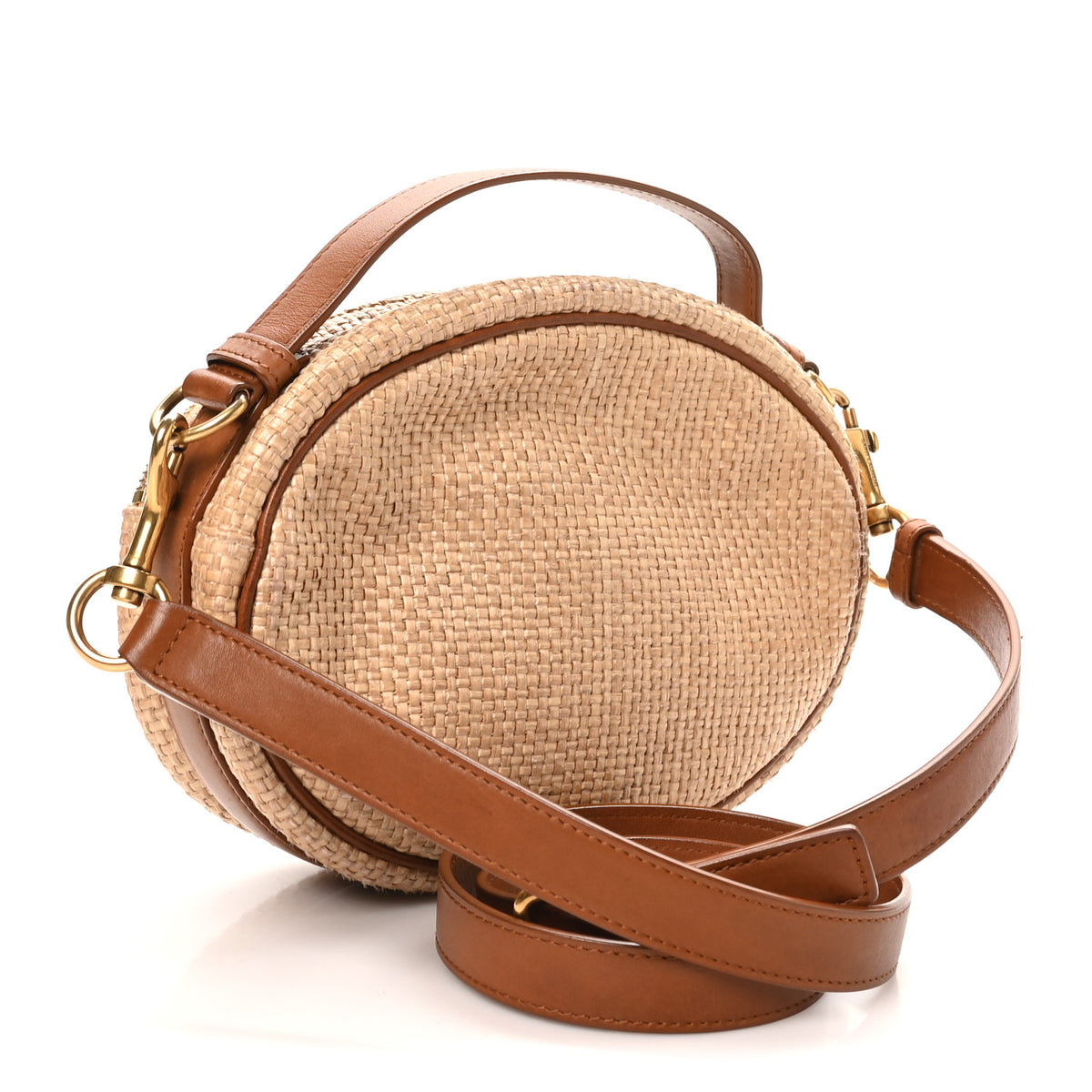 Saint Laurent Raffia Calfskin Round Camera Bag Golden Ecru Brick 3 of 10