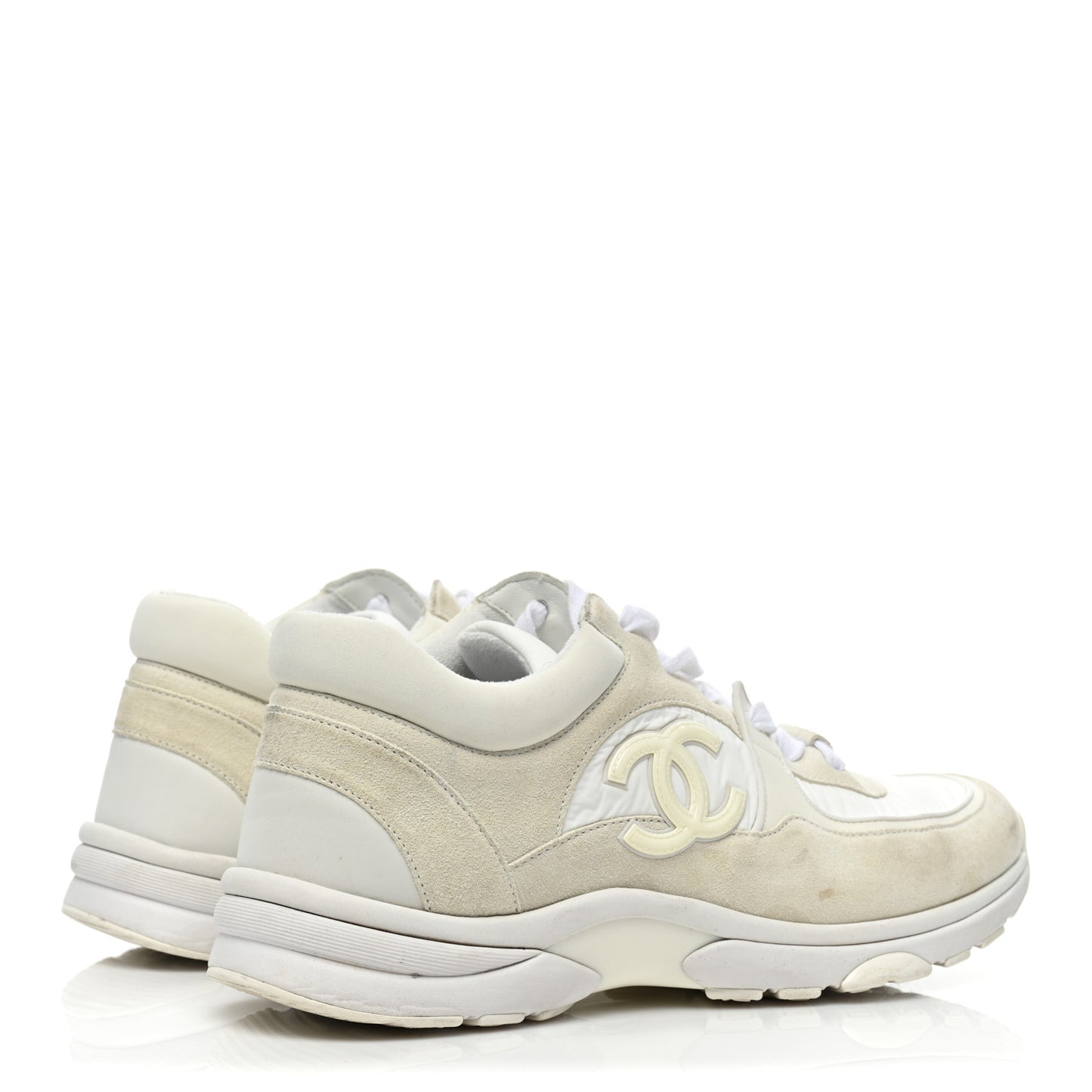 Suede Calfskin Fabric CC Sneakers 41 White