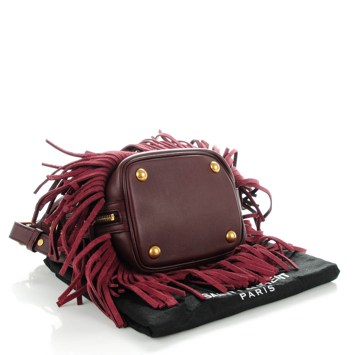 Saint Laurent Calfskin Small Emmanuelle Fringe Bucket Bag Bordeaux 4 of 7