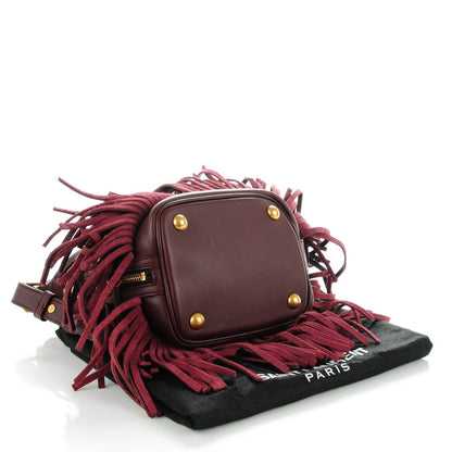 Saint Laurent Calfskin Small Emmanuelle Fringe Bucket Bag Bordeaux 4 of 7