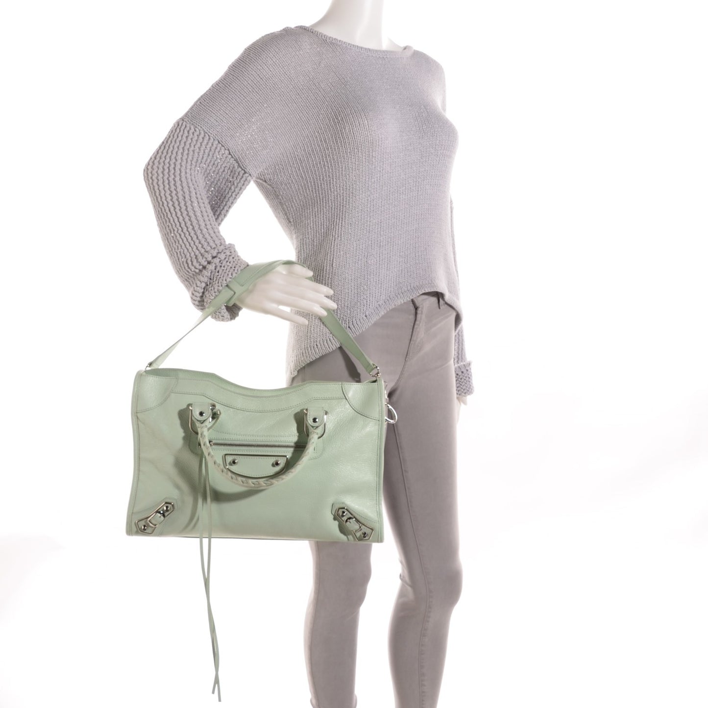 Chevre Silver Metallic Edge Hardware City Vert Anis