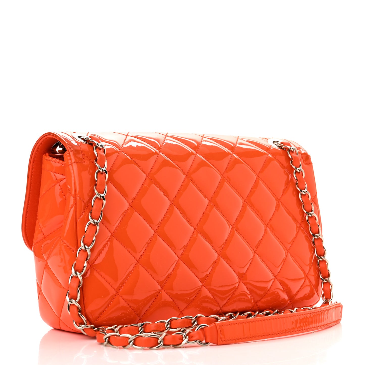 Patent Quilted Coco Shine Flap Orange
