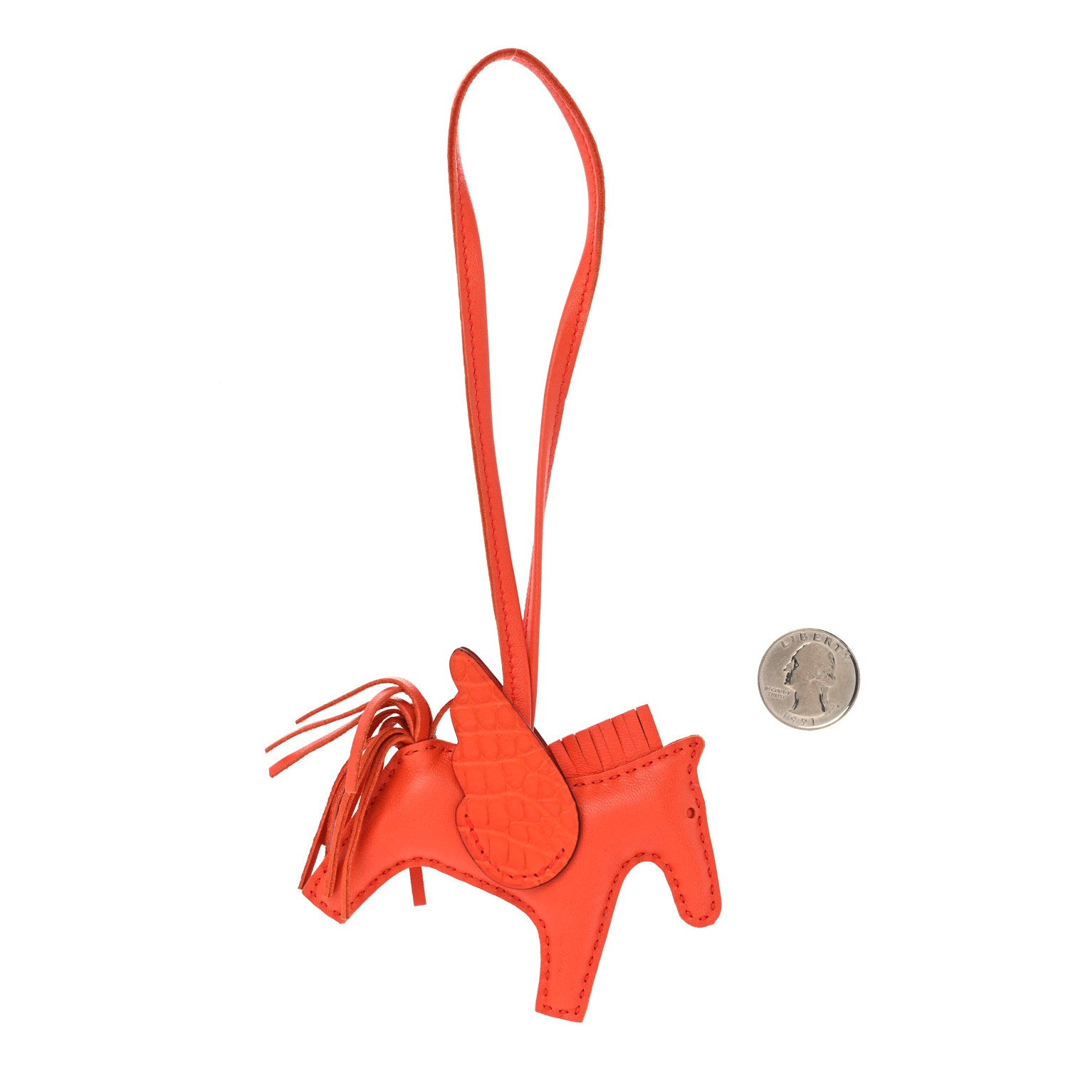 Hermes Milo Lambskin Matte Alligator Touch Grigri Rodeo Pegase Horse Bag Charm PM Orange Poppy Capucine 2 of 4