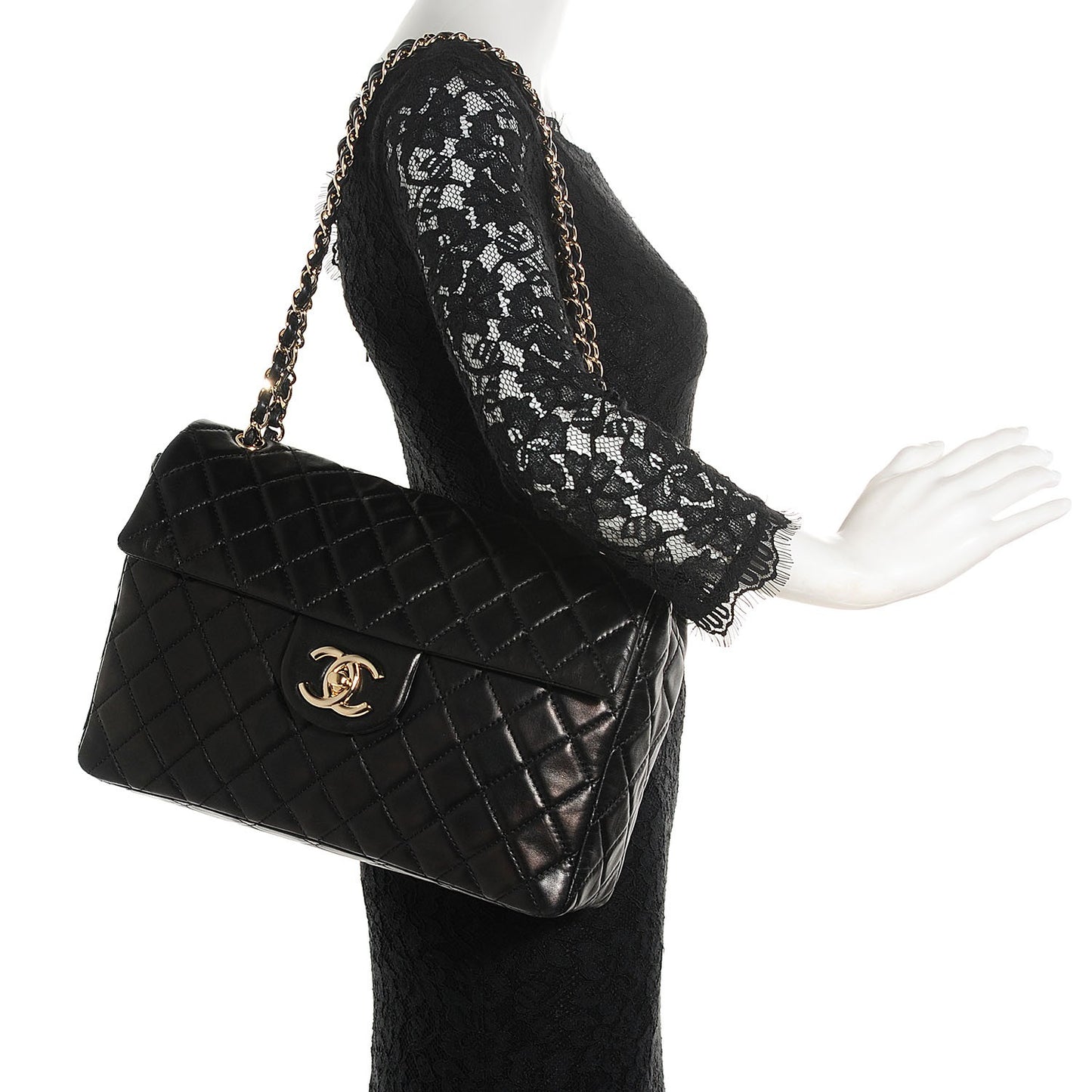 Washed Lambskin Quilted Maxi Single Flap Black