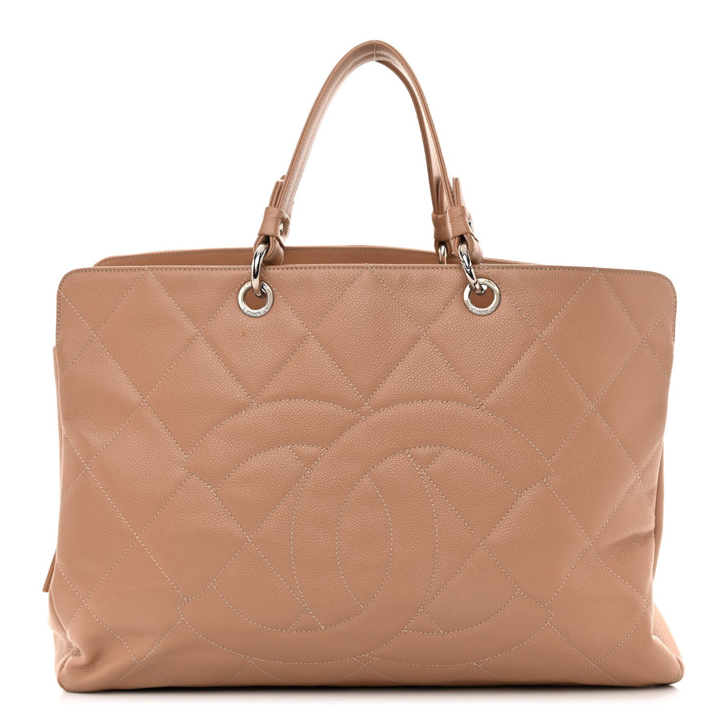 Soft Caviar Quilted Large CC Timeless Tote Beige