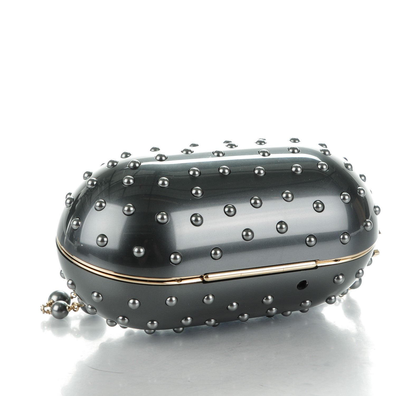 Chanel Resin Crystal Pearl Clutch Dark Grey 4 of 10
