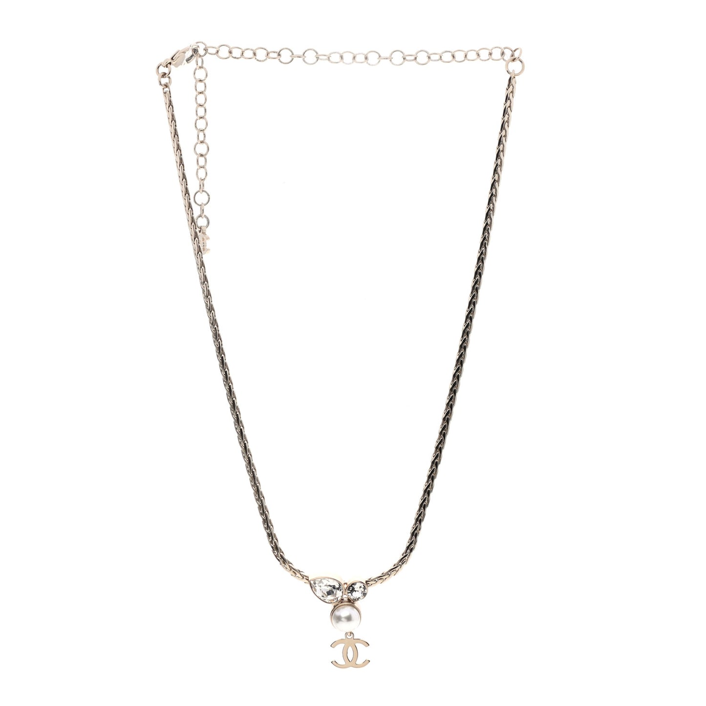 Pearl Crystal CC Teardrop Braided Necklace Gold