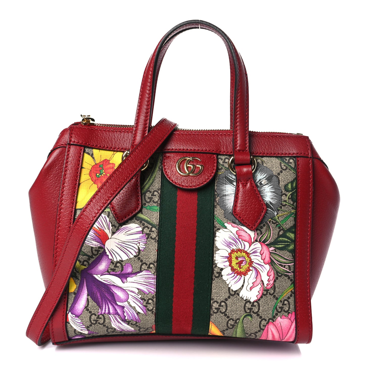 GG Supreme Monogram Flora Web Small Ophidia Tote Bag Red