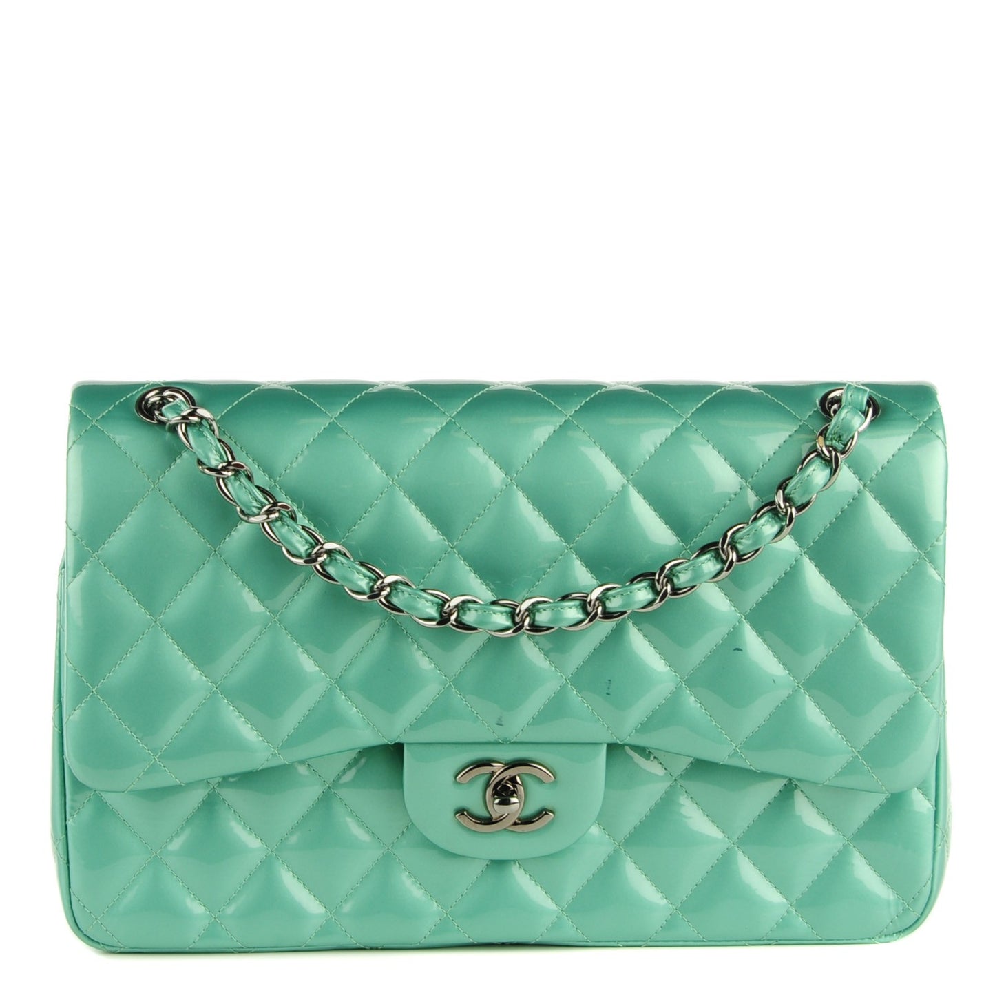 Patent Quilted Jumbo Double Flap Green