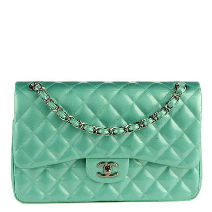 Chanel Patent Quilted Jumbo Double Flap Green 1 of 11