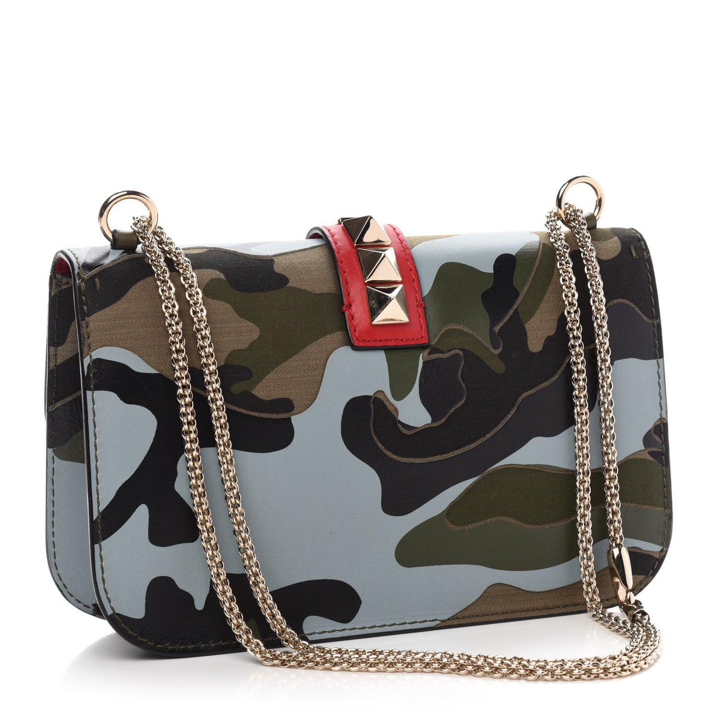 Nappa Canvas Camouflage Medium Glam Lock Rockstud Flap Multicolor