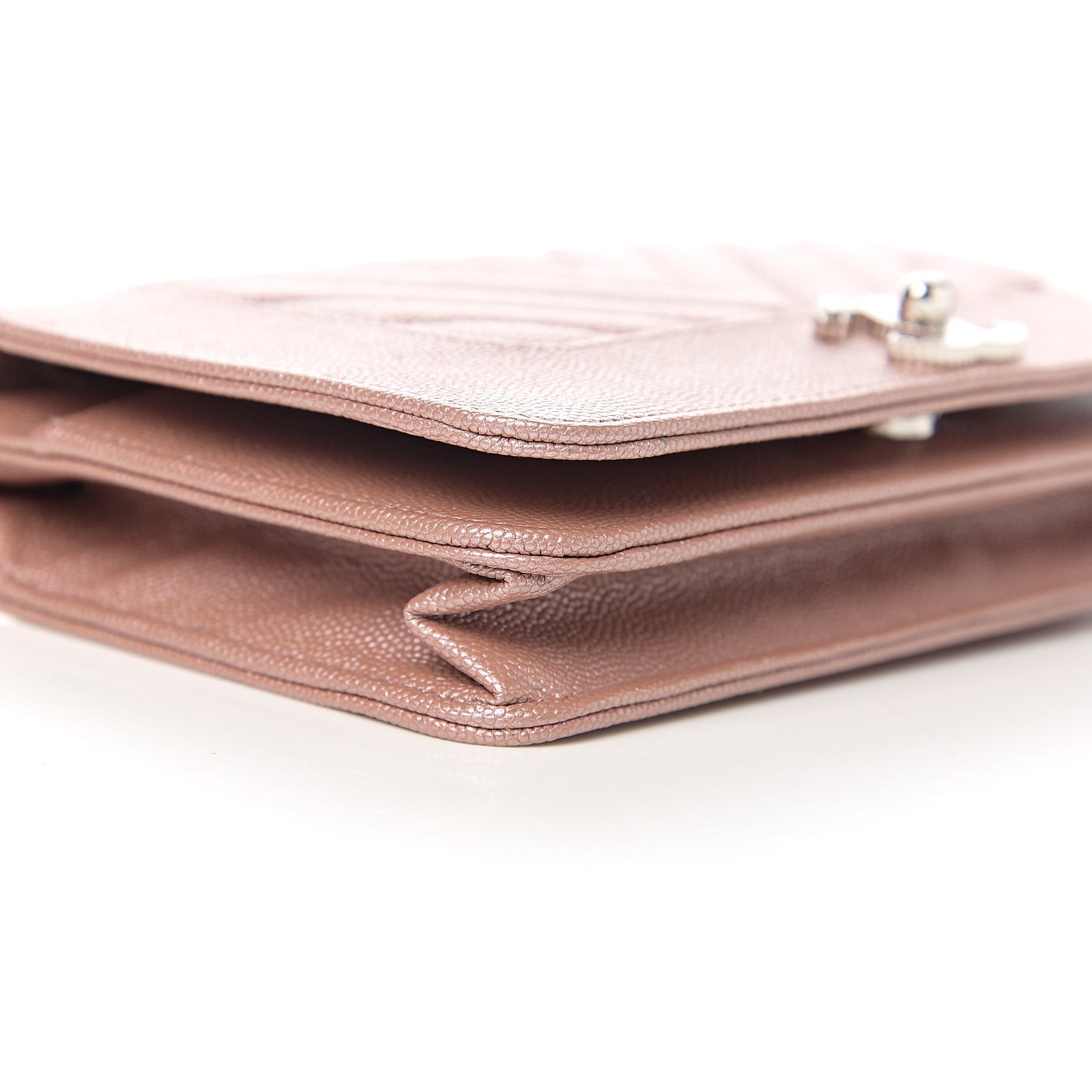 Metallic Caviar Chevron Quilted Vintage Mademoiselle Wallet On Chain WOC Pink