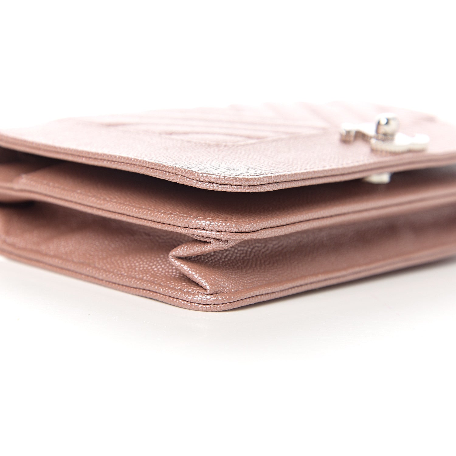 Chanel Metallic Caviar Chevron Quilted Vintage Mademoiselle Wallet On Chain WOC Pink 8 of 11