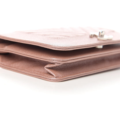 Chanel Metallic Caviar Chevron Quilted Vintage Mademoiselle Wallet On Chain WOC Pink 8 of 11