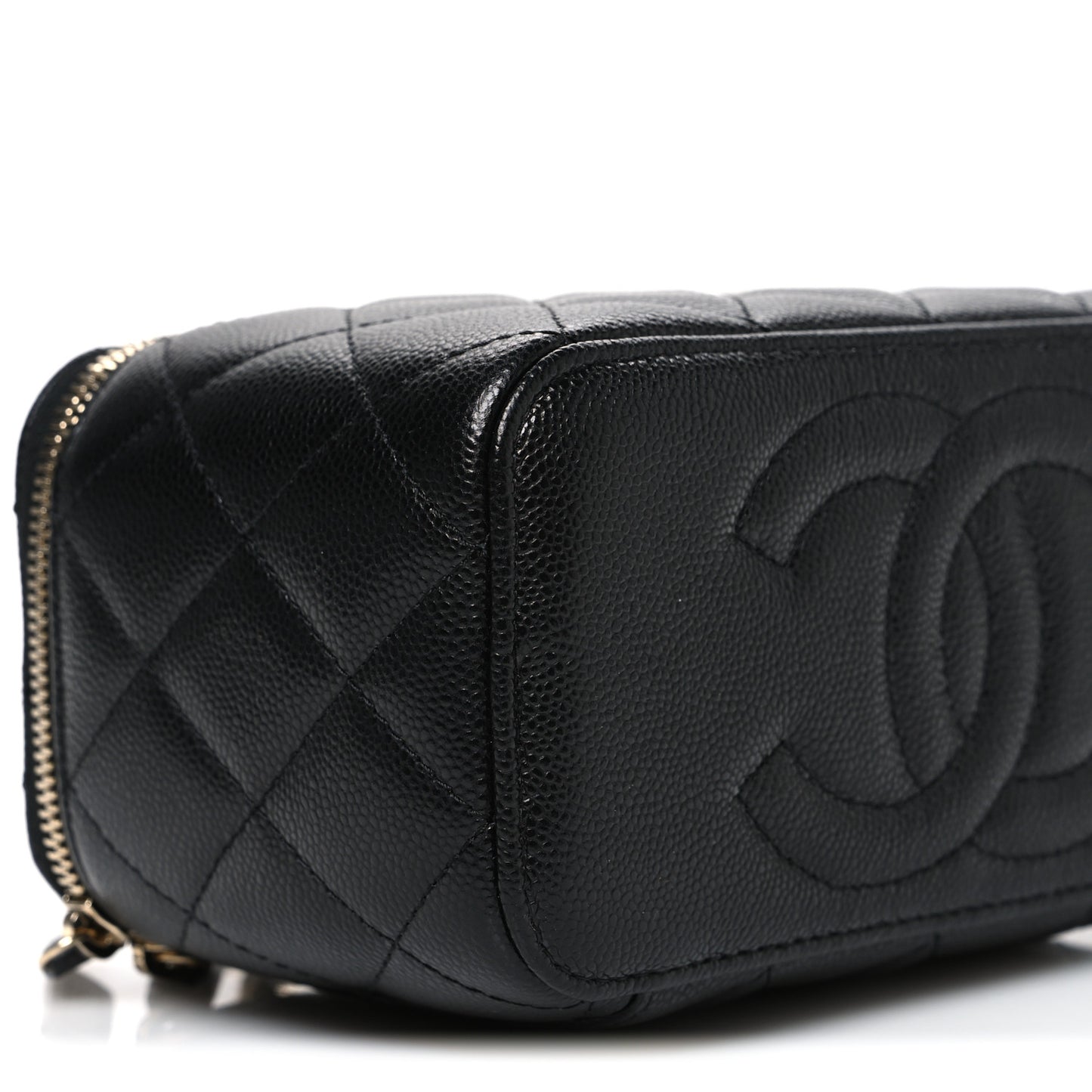 Caviar Quilted Small Vanity Case With Chain Black