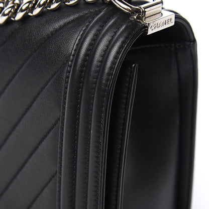 Chanel Calfskin Chevron Quilted New Medium Boy Flap Black 12 of 14