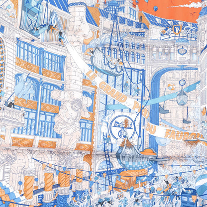 Hermes Silk Le Grand Prix du Faubourg Scarf 90 Orange Bleu White 3 of 4