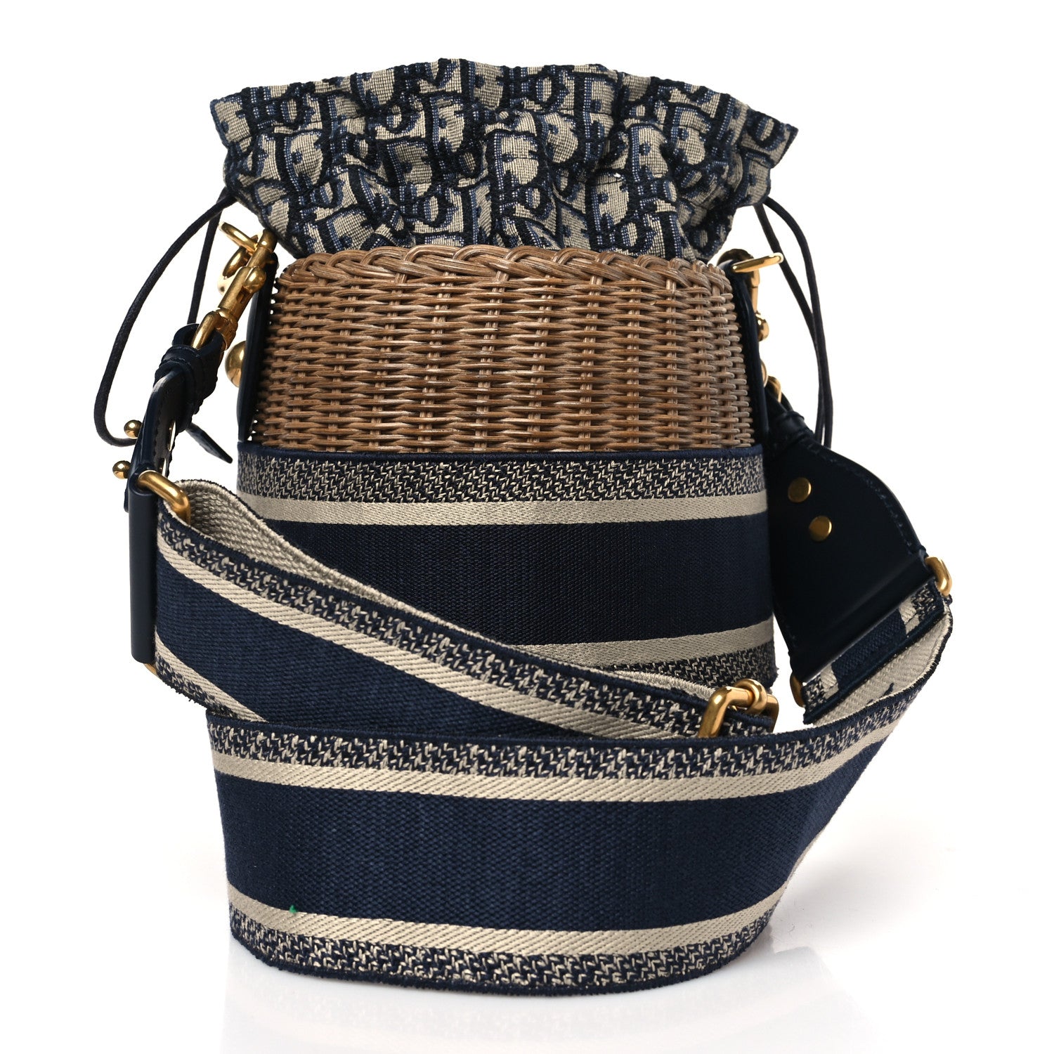 Christian Dior Wicker Oblique Drawstring Bucket Bag Blue 3 of 8