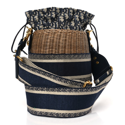 Christian Dior Wicker Oblique Drawstring Bucket Bag Blue 3 of 8