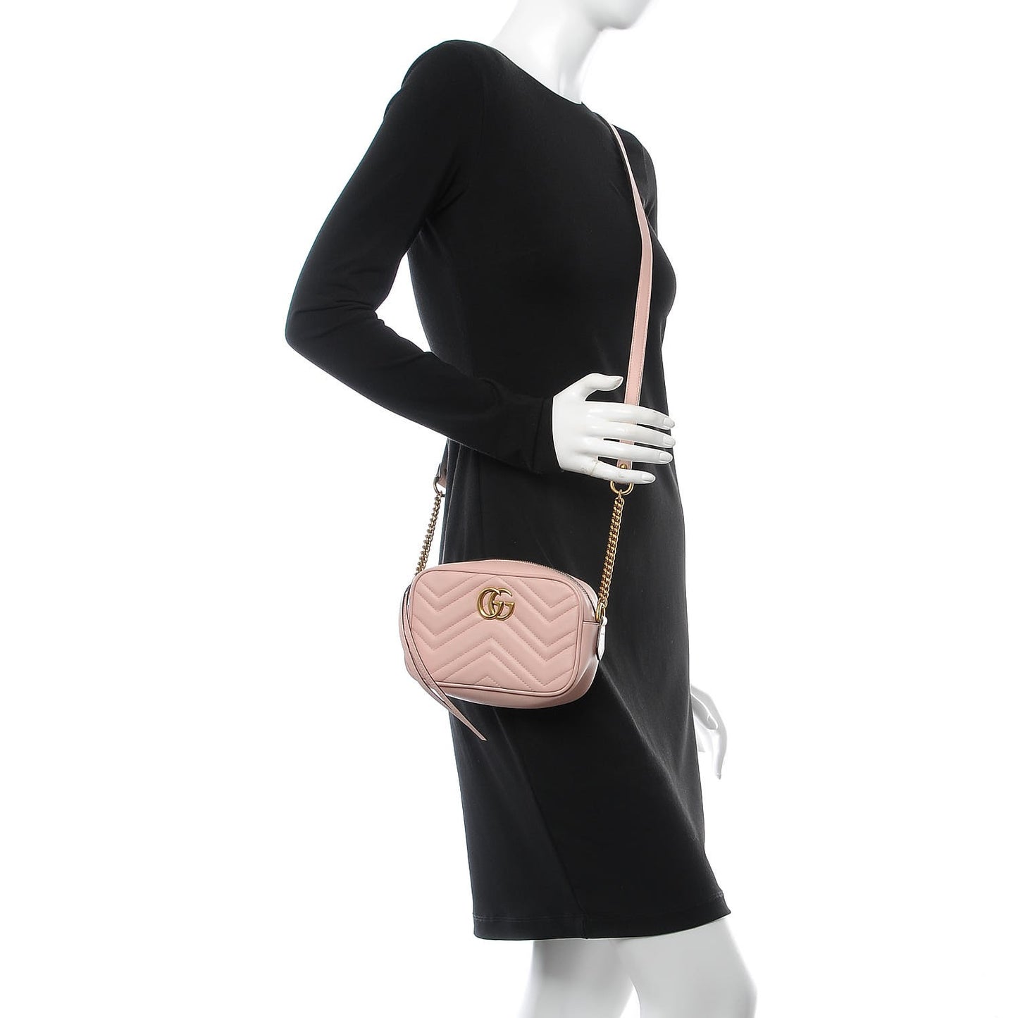 Calfskin Matelasse Mini GG Marmont Chain Shoulder Bag Perfect Pink