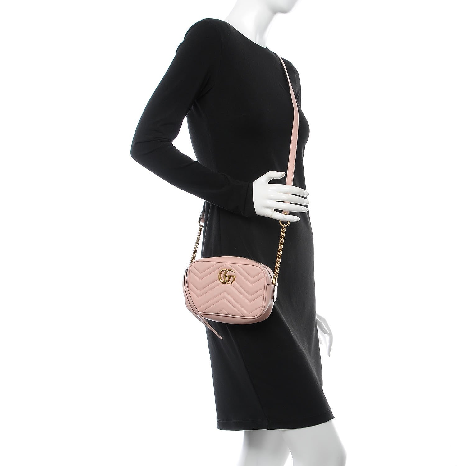 Gucci Calfskin Matelasse Mini GG Marmont Chain Shoulder Bag Perfect Pink 2 of 9