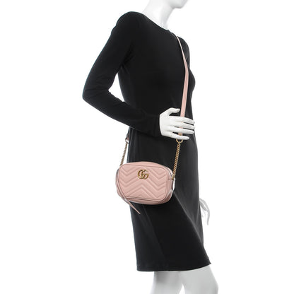Gucci Calfskin Matelasse Mini GG Marmont Chain Shoulder Bag Perfect Pink 2 of 9