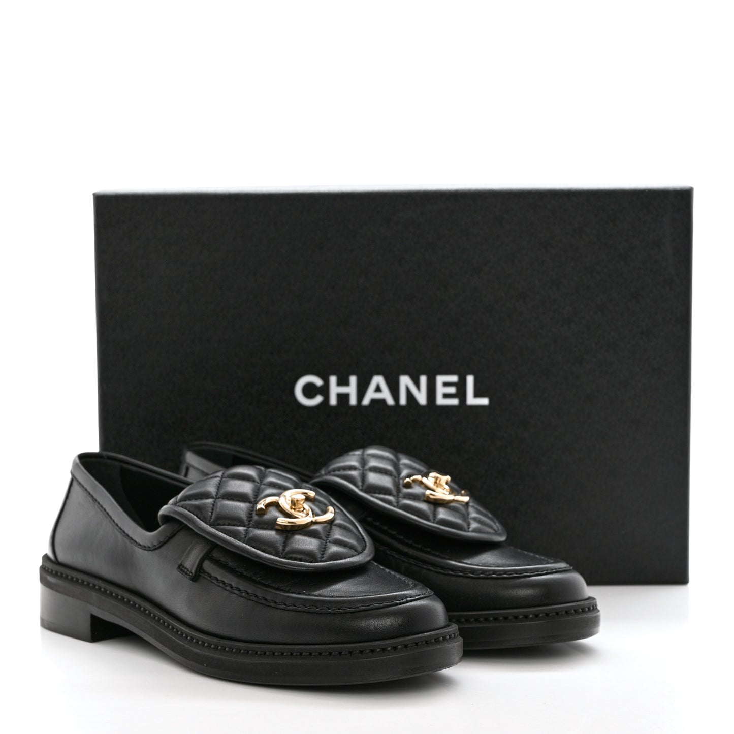 Lambskin Quilted CC Turnlock Loafers 36.5 Black