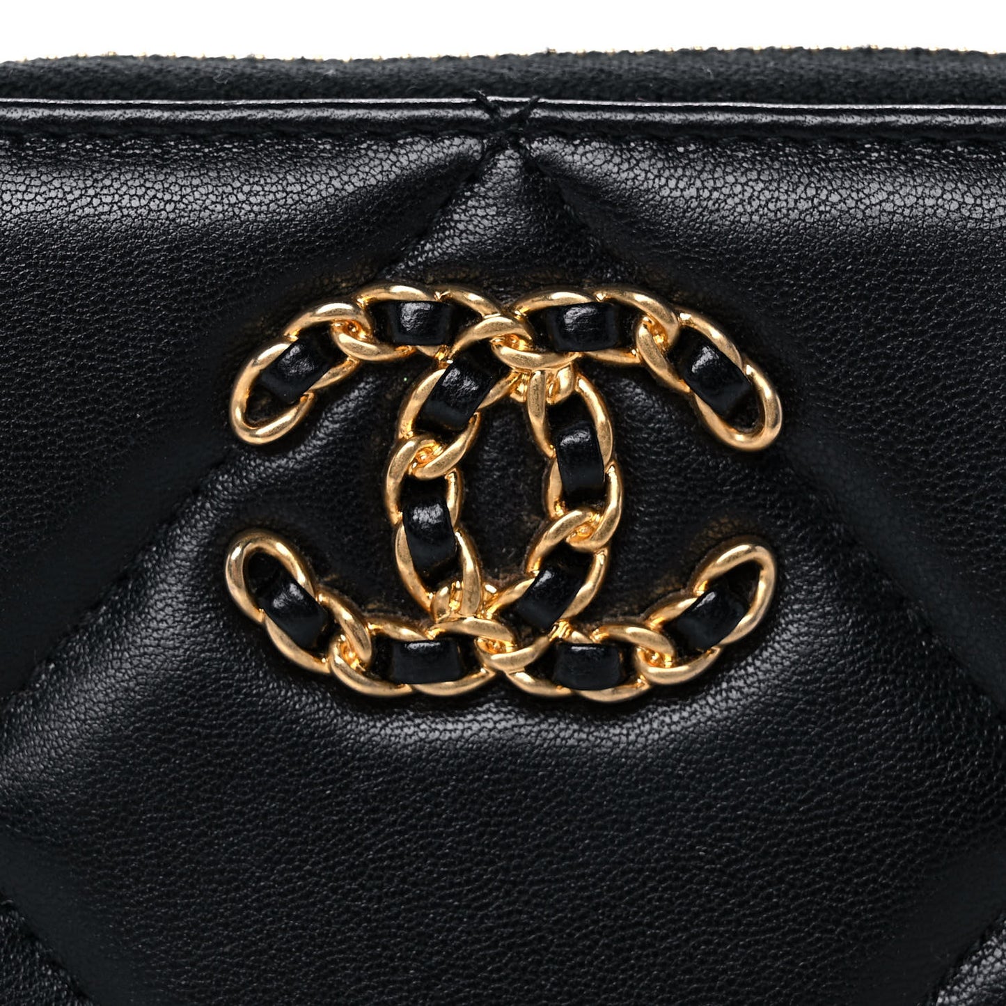 Lambskin Quilted Chanel 19 Zip Around Coin Purse Wallet Black