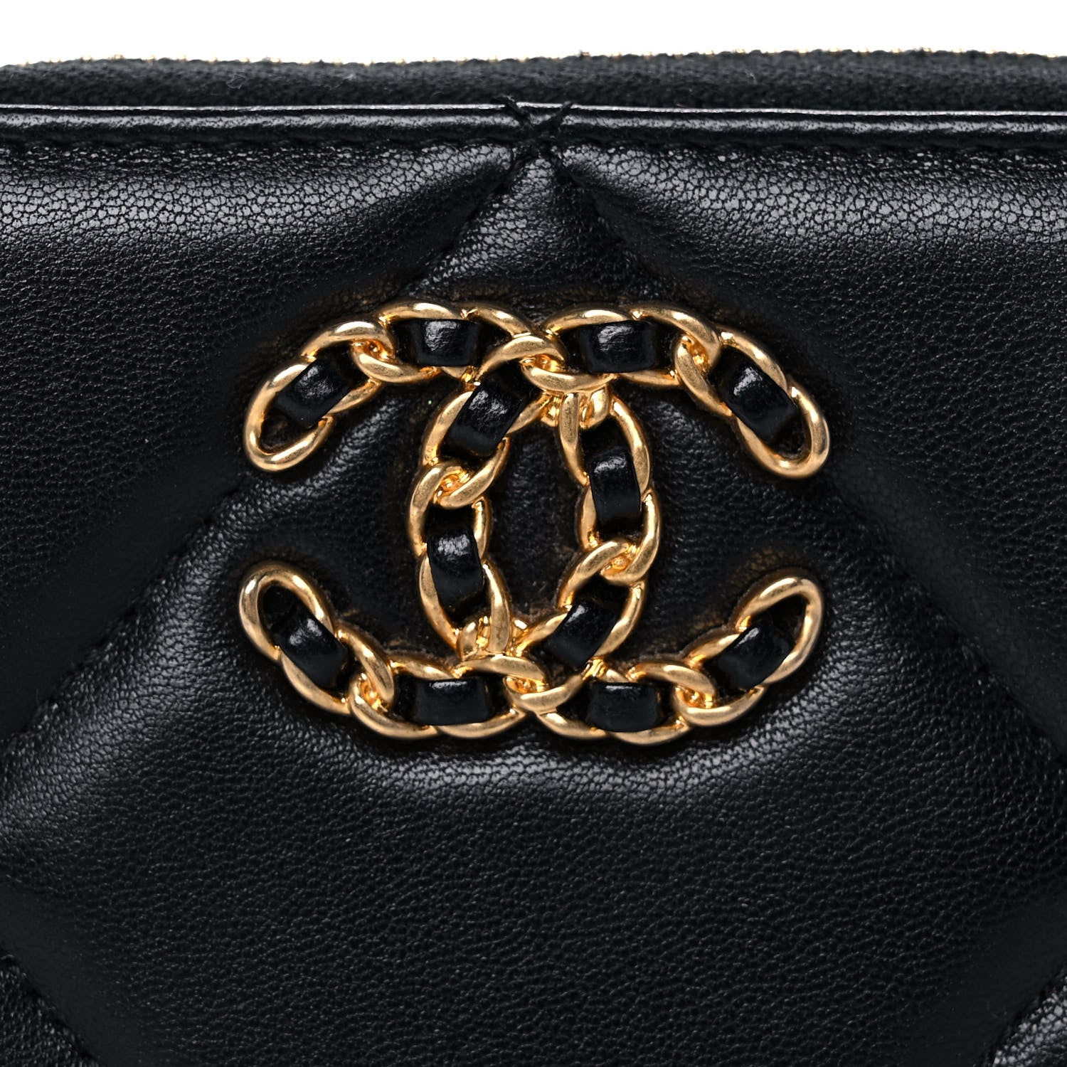 Chanel Lambskin Quilted Chanel 19 Zip Around Coin Purse Wallet Black 8 of 12