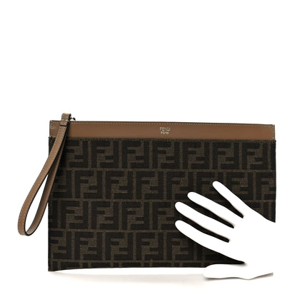 Fendi Vitello King Jacquard FF 1974 Medium Flat Pouch Tobacco Moro Sand 2 of 9