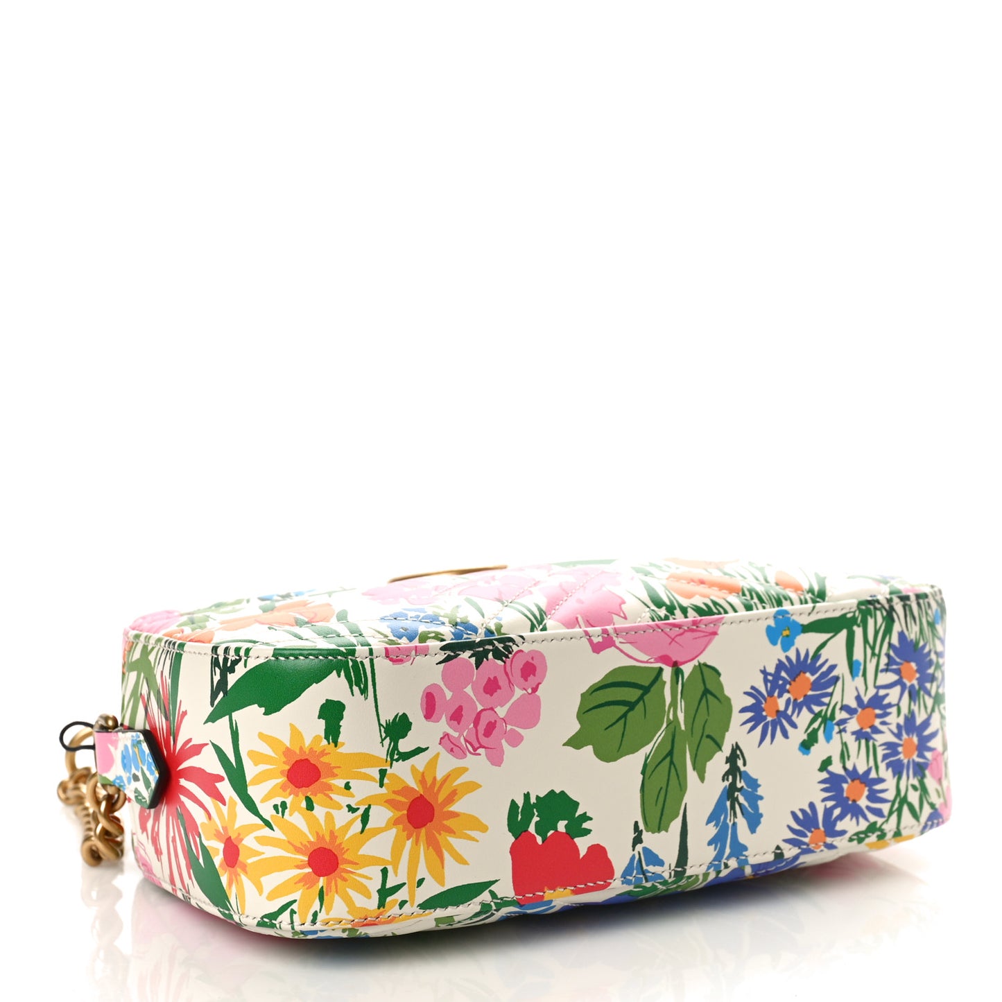 X KEN SCOTT Calfskin Matelasse Floral Print Small GG Marmont Chain Shoulder Bag Ivory Pink