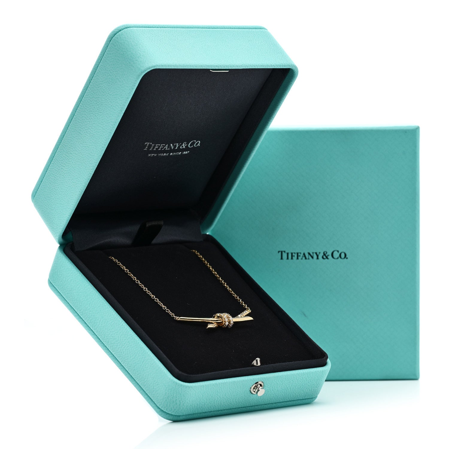 Tiffany 18K Yellow Gold Diamond Knot Necklace 6 of 6