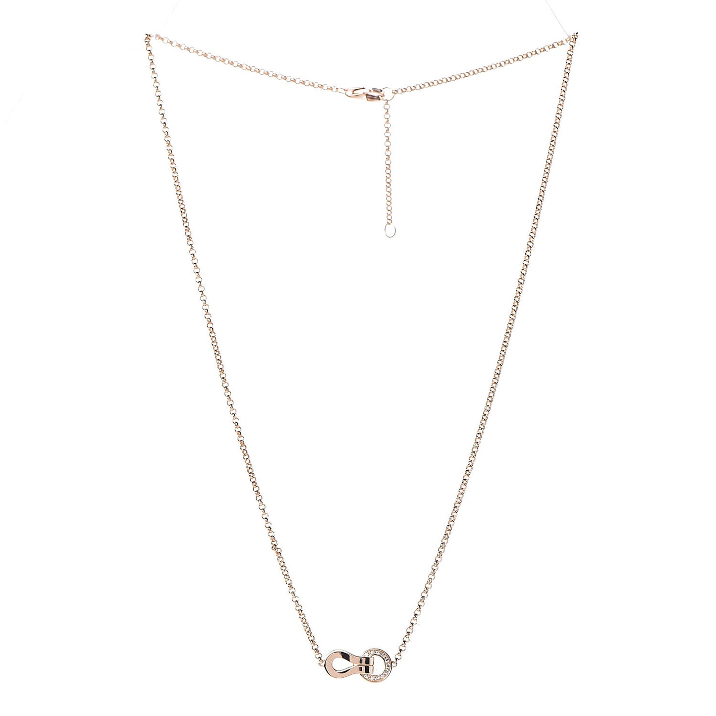 18K Pink Gold Diamond Agrafe Paved Pendant Necklace