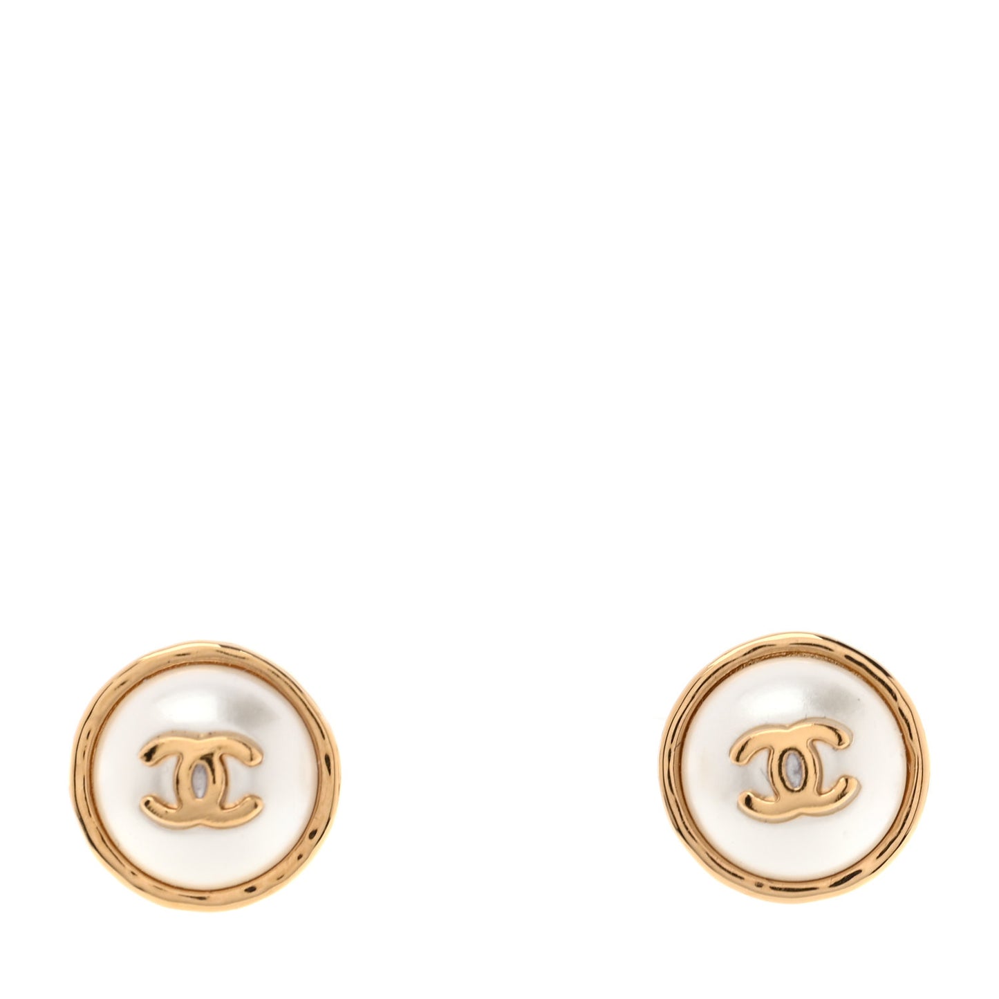Resin Metal CC Stud Earrings Gold Pearly White